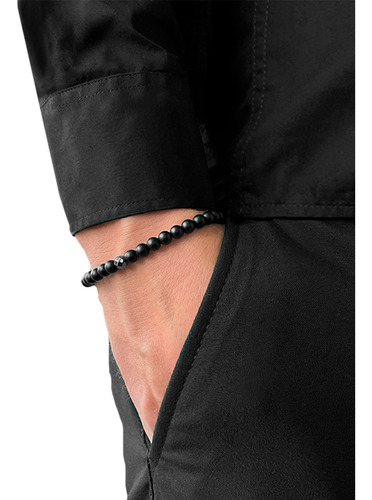 Kit Combo 3 Pulseiras Masculinas Pretas. Couro, Corda Pedras