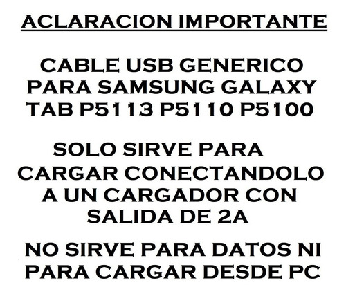 Cable Usb Galaxy Tab 2 P5110 P5113 P5100 Samsung Cargador