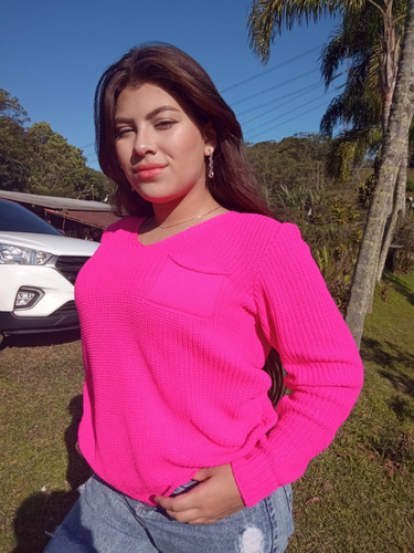 Blusa Feminina De Frio Manga Longa Lã Trico Cor Neon Inverno