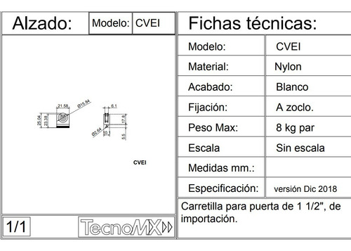 Imagen 2 de 2 de Herraje Carretilla Para Aluminio Light 1 1/2 P Ventana