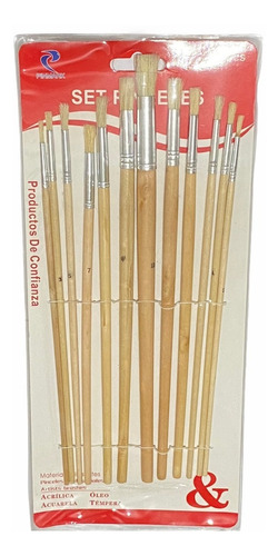 Imagen 1 de 2 de Pinceles Pintura Acuarelas Acrílico Óleo Tempera Set 12pz.