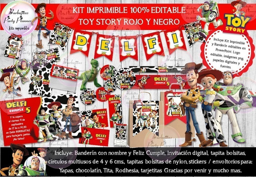 Kit Imprimible Candy Bar Toy Story Rojo - 100% Editable