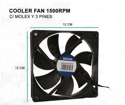 Imagen 2 de 5 de Ventilador Cooler Fan 120mm 12x12 1200rpm Fuente/motherboard