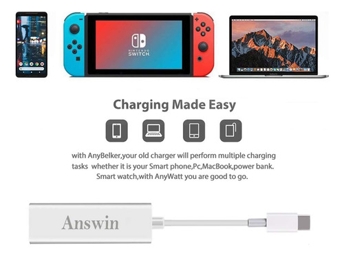 Answin Adaptador Mag-safe A Usb C, Usb C A Mag-safe 1 Y 2 Ad