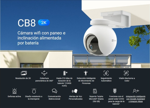 Cb8 2k+ Cámara Ezviz Wi-fi Pan & Tilt Alimentada Por Batería