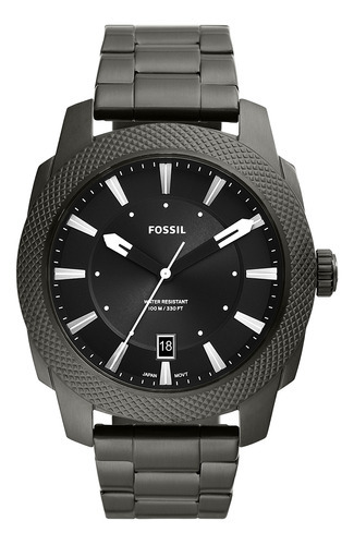 Reloj pulsera Fossil FS5970, analógico, para hombre, fondo negro, con correa de acero inoxidable color gris, bisel color gris y desplegable