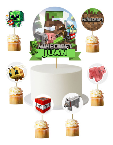 Kit De Topper Adornos - Personaje A Elección Verde Minecraft