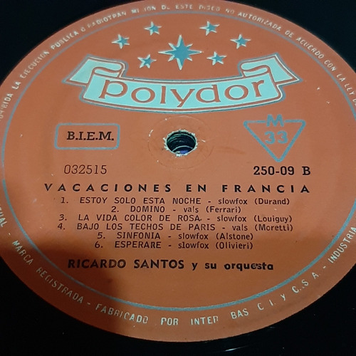 Sin Tapa Disco Ricardo Santos Orq Vacaciones En Francia Cl0