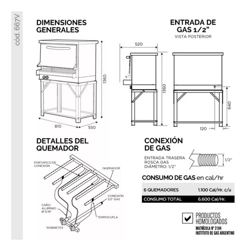 Imagen 3 de 9 de Horno Pizzero Sol Real 6 Moldes Visor Con Parrilla Acero