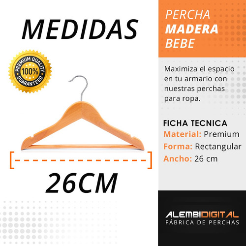 Imagen 5 de 10 de Perchas De Madera De Bebe X 10 Premium