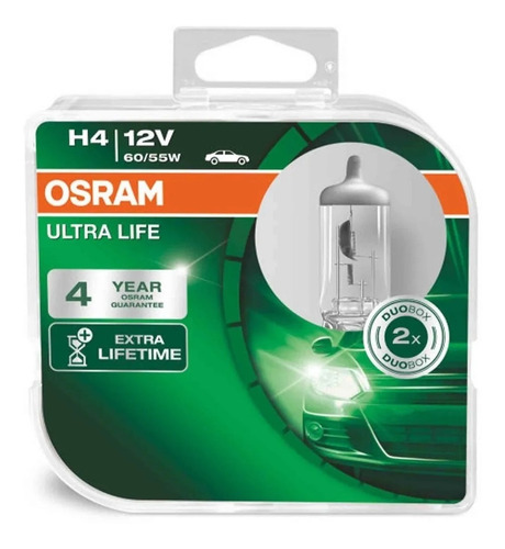 Kit 2 Lamparas H4 Osram Ultra Life 60/55w 12v 3200k P43t