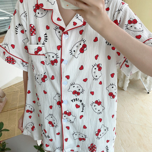 Pijama De Verano Para Mujer Con Diseño De Gato Hello Kitty