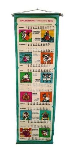 Calendario De Parede 1971 Vintage Tecido Horóscopo Fretgráts