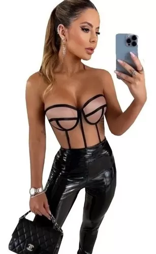 Body Corselet Tule Tomara Que Caia Transparente Espartilho