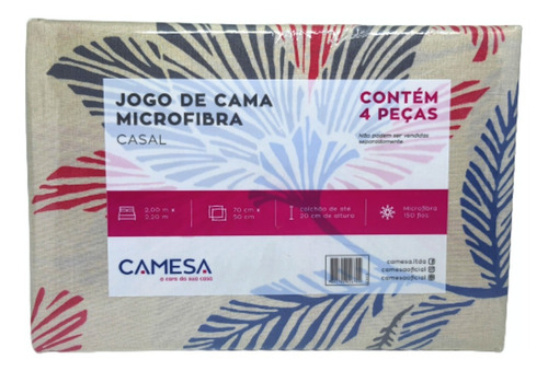 Jogo De Cama Duplo Microfibra Casal 4 Pçs Camesa - Folhas