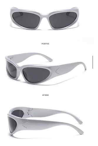 Óculos De Sol Futurista Curvado Y2k Swift Espelhado Cinza 