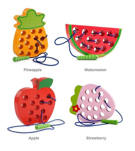 Didáctico Enhebrar Juguete Frutas Niños Montessori Juego