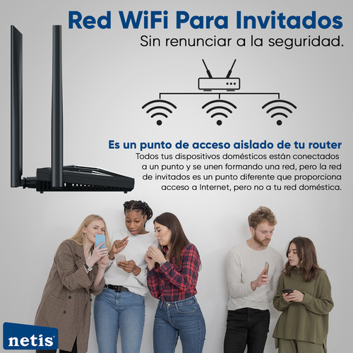 Netis Nc65 Router Wifi N65 De 1200 Mbps Modos Router Access Point Wisp Repetidor 4 Antenas 5 Dbi Y Puerto Gigabit Enrutador Inalámbrico Negro