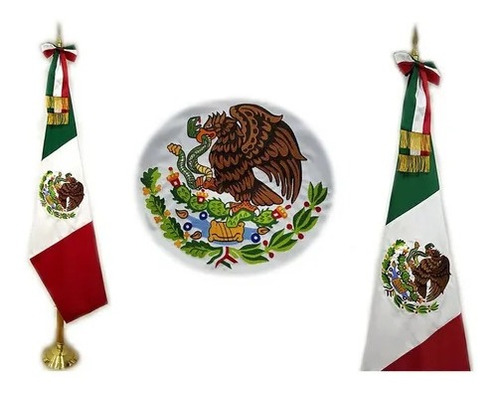Imagen 1 de 10 de Bandera Bordada A Colores, Asta Y Base Servicio De Fabrica