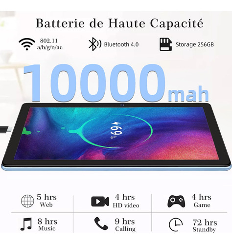 Tablet 10.1'' Android 16gb+256gb 5g Wifi Tablets Con Teclado Azul Claro
