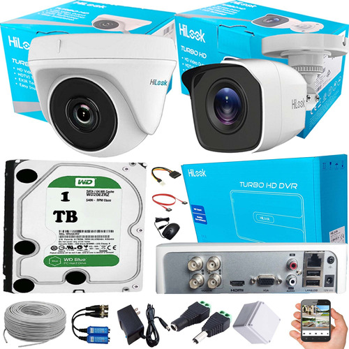 Kit Hikvision Hilook Dvr4 Ch + 2 Cámaras + Disco Duro