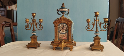 Reloj Antiguo Y Candelabros Tipo Sevres