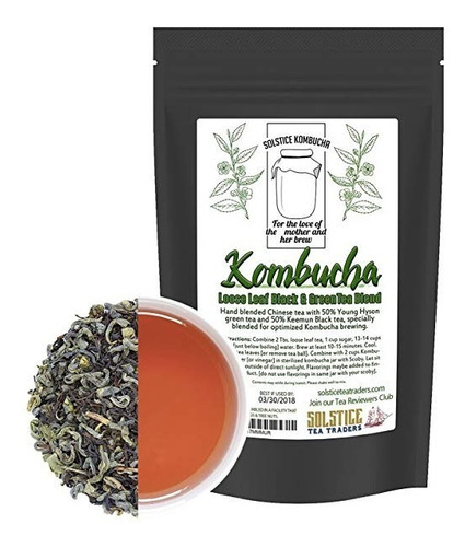 Kombucha Hojas Sueltas Negro Y Té Verde Mezcla 50/50, 120 Po