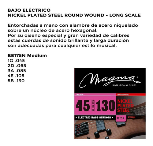 Encordado Para Bajo Eléctrico Magma De 5 Cuerdas 40 45 50