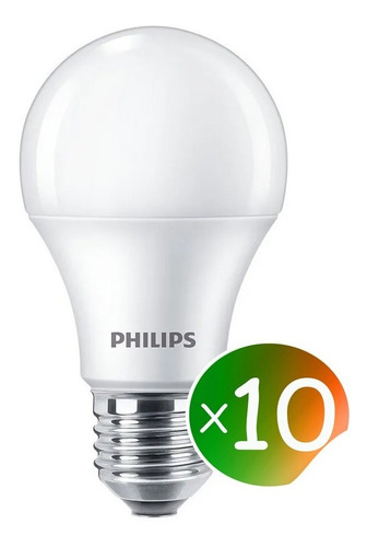 Imagen 1 de 8 de Pack X10 Lamparas Philips Foco Bulbo Led 220v 12w  = 95w E27