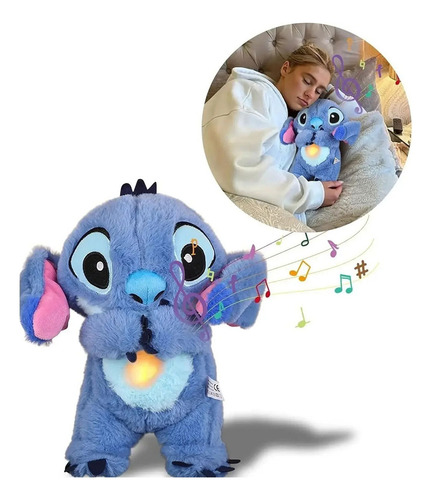 Stitch Pelúcia Que Respira Alivia Ansiedade Com Som C/ Pilha