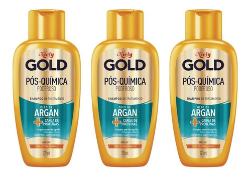 Shampoo Niely Gold 275ml Argan Pos Quimica - Kit C/3un