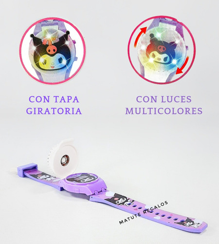 Reloj Juguete Kuromi C/ Tapa Giratoria Y Luces Multicolores Kuromi