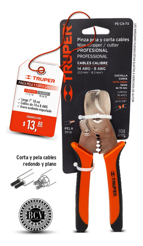 Pinza Pela Y Corta Cable 7 Truper 17378 Profesional 14-8 Awg