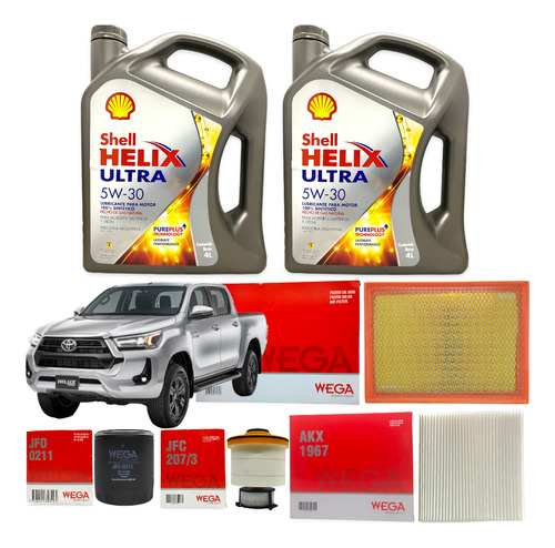 Kit 4 Filtros + 8l Aceite Shell Sintetico 5w30 Hilux 2.8 2.4