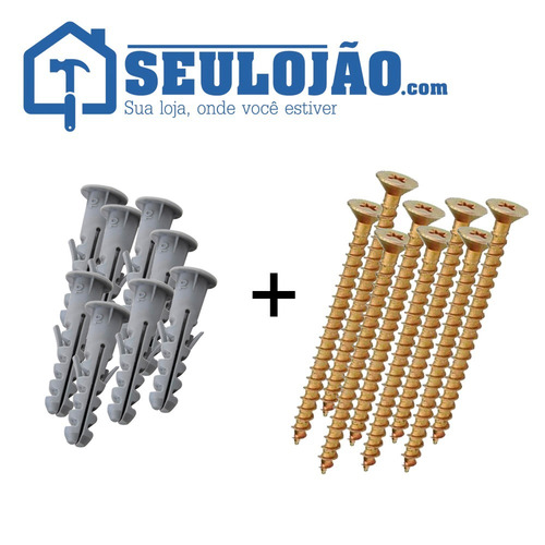 Buchas Plastica Com Anel 6mm + Parafuso Chipboard 200 Peças
