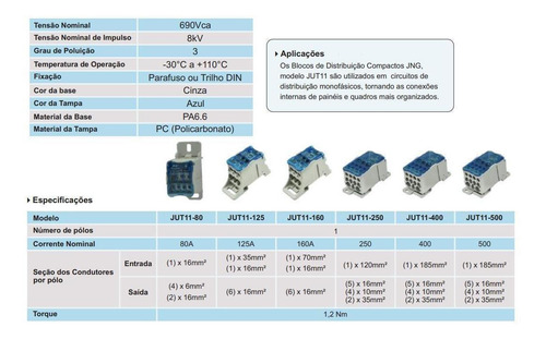 Bloco De Distribuição Modular 125a 8 Conexões Trilho Din