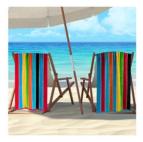 Toalla De Playa Grande Algodón Egipcio 450 Gsm Rayas Colorid