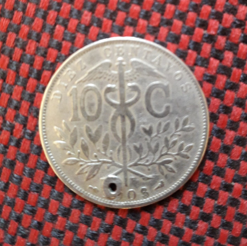 Bolivia 10 Centavos 1908 Km# 174.3 Moneda Perforada