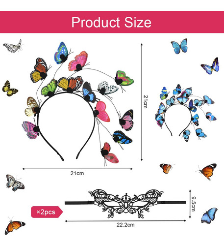 Diadema Colorida Con Forma De Mariposa, 2 Unidades, Con Másc