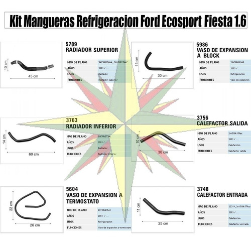 Imagen 1 de 2 de Kit Mangueras Refrigeracion Ford Fiesta Max 1.6
