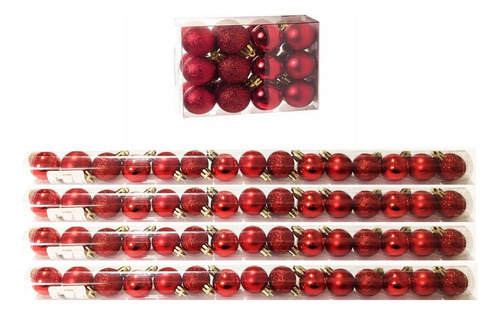 Kit 60 Mini Bolas Natal Vermelha Glitter, Fosca, Lisa 3cm