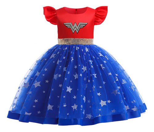T Wonder Woman Cosplay Vestido Infantil Patchwork Estrellas