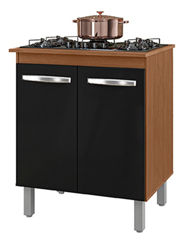 Balcão Armário P/ Fogão Cooktop 4 Bocas Jade Gabinete Cor Preto/savana