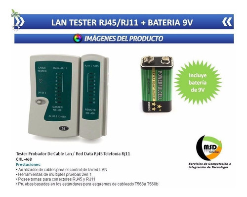 Lan Tester De Rj45 Y Rj11 Probador Cable De Red + Baterias