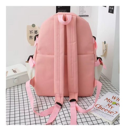 Mochila Coreana 5 En 1 Bolsa Escolar De Viaje Kawaii K Pop Rosa