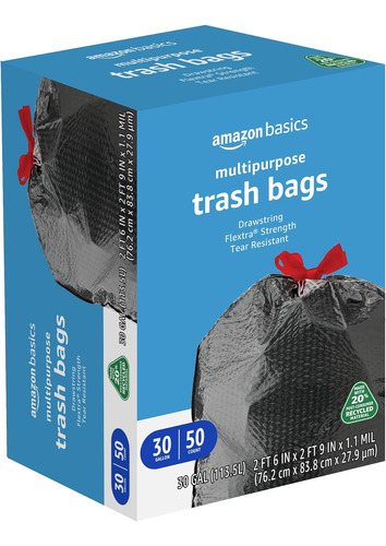 Amazon Basics Flextra Bolsas De Basura Multiusos Con Cord...