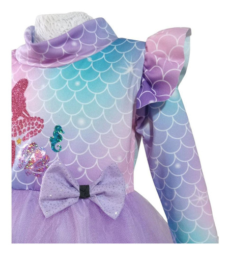 Disfraz Vestido Sirenita Ariel Tutu Bebe Manga Larga Lila 1