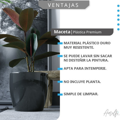 Maceta Plástica Premium N 18 Amalfi Nórdica Decorativa Apta Extrior Color Negro