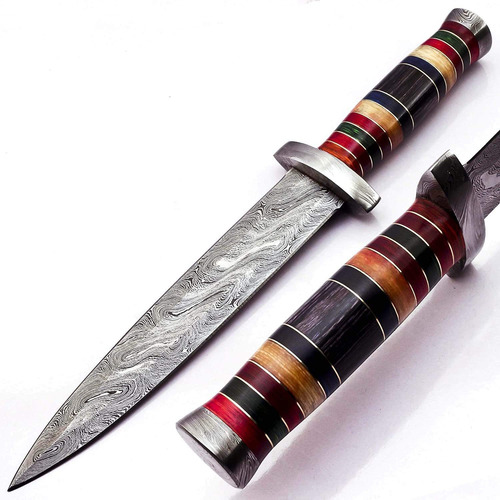 Cuchillo De Caza Sharp Knives Acero Damasco Madera De Rosa