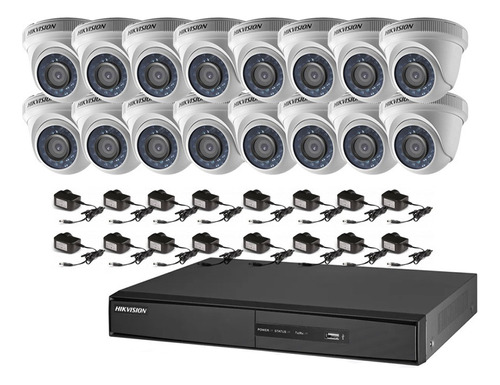 Kit Camaras Seguridad Hikvision 16ch + 16 Domos + Fullhd